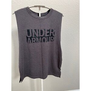 SALE 2/$15 Under Armour Size Small Workout Tank Top Grey Black Logo Sleeveless